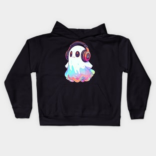 Cute Ghost With Headphones Kids Hoodie